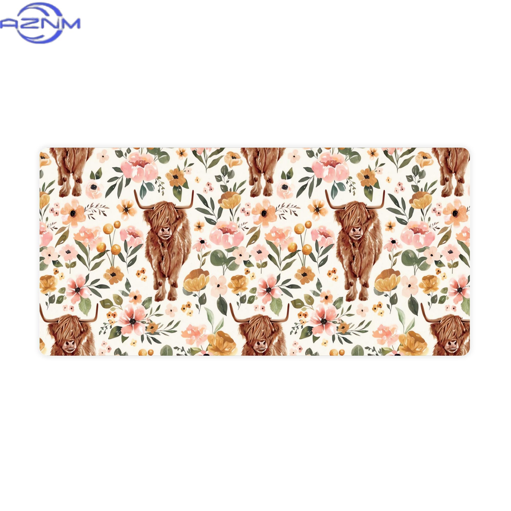 Cow Mat Rubber - Highland Cow Boho Floral Aesthetic Desk