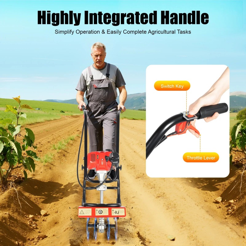 Soil Tilling Cultivator - Tiller,52CC 2 Stroke Garden Cultivator Powered,